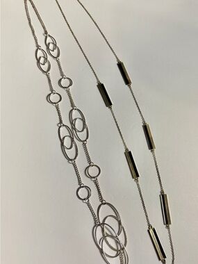 Duo of Y2K Long Silver & Gold Tone Necklaces - Women Jewelry